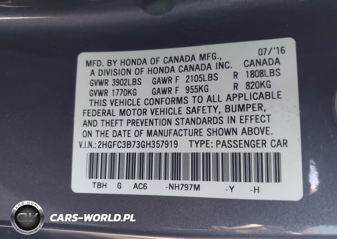 2016 Honda Civic Ex-L VIN:2HGFC3B73GH357919 - 9