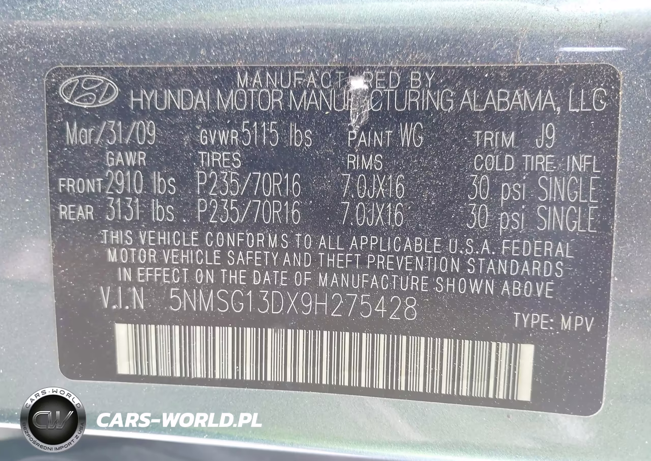2009 Hyundai Santa Fe Gls VIN:5NMSG13DX9H275428 - 9