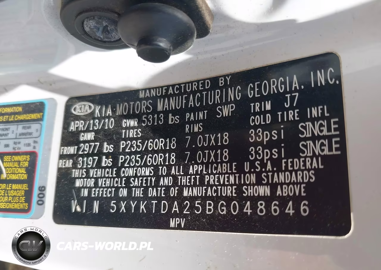 2011 Kia Sorento Lx V6 VIN:5XYKTDA25BG048646 - 9