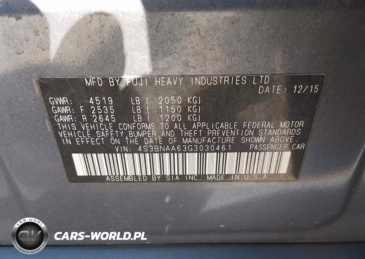 2016 Subaru Legacy 2.5I VIN:4S3BNAA63G3030461 - 9