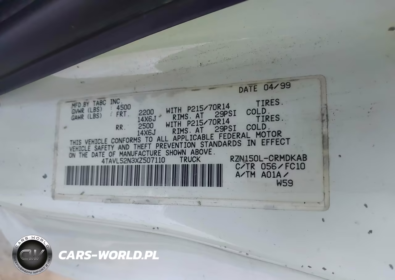 1999 Toyota Tacoma VIN:4TAVL52N3XZ507110 - 9