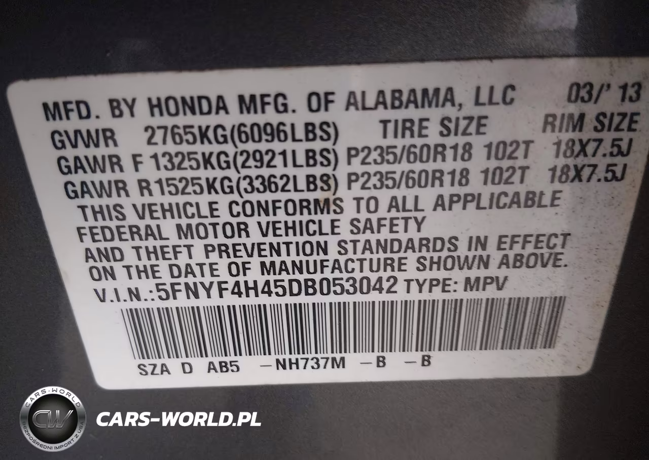2013 Honda Pilot Ex VIN:5FNYF4H45DB053042 - 9