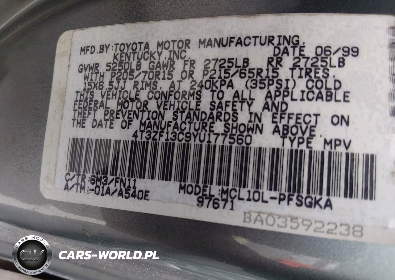 2000 Toyota Sienna Le VIN:4T3ZF13C9YU177560 - 9