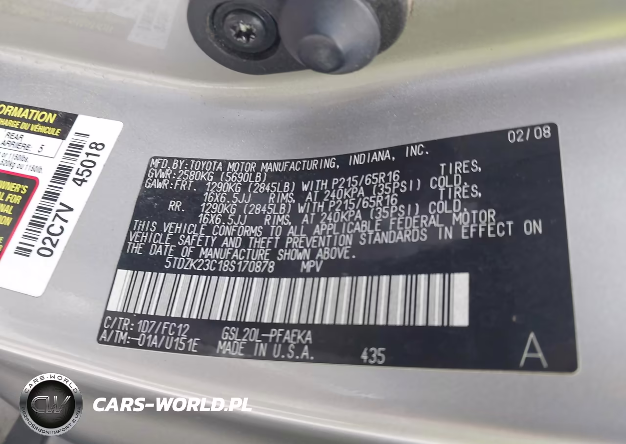 2008 Toyota Sienna Le VIN:5TDZK23C18S170878 - 9