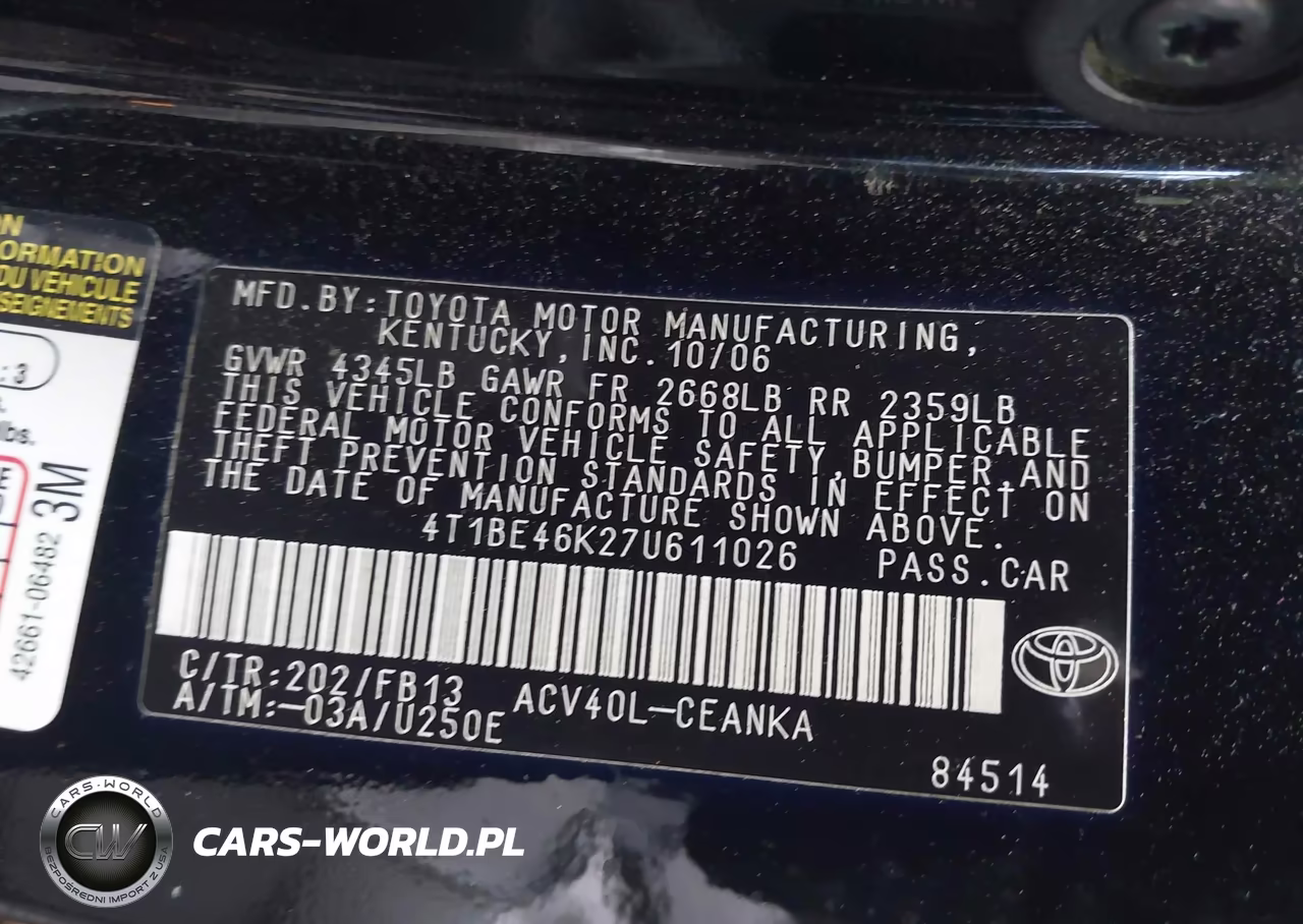 2007 Toyota Camry Ce-Le-Xle-Se VIN:4T1BE46K27U611026 - 9