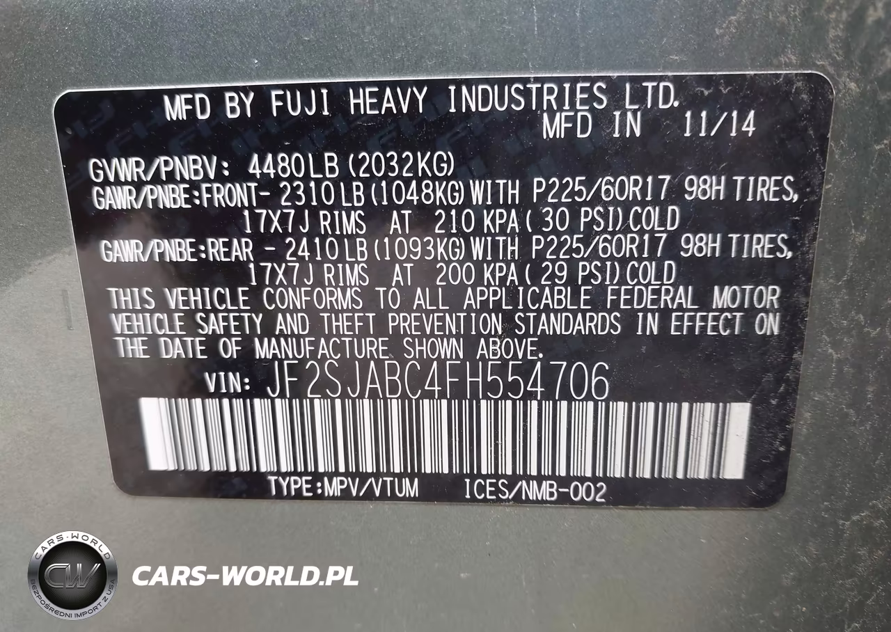 2015 Subaru Forester 2.5I VIN:JF2SJABC4FH554706 - 9