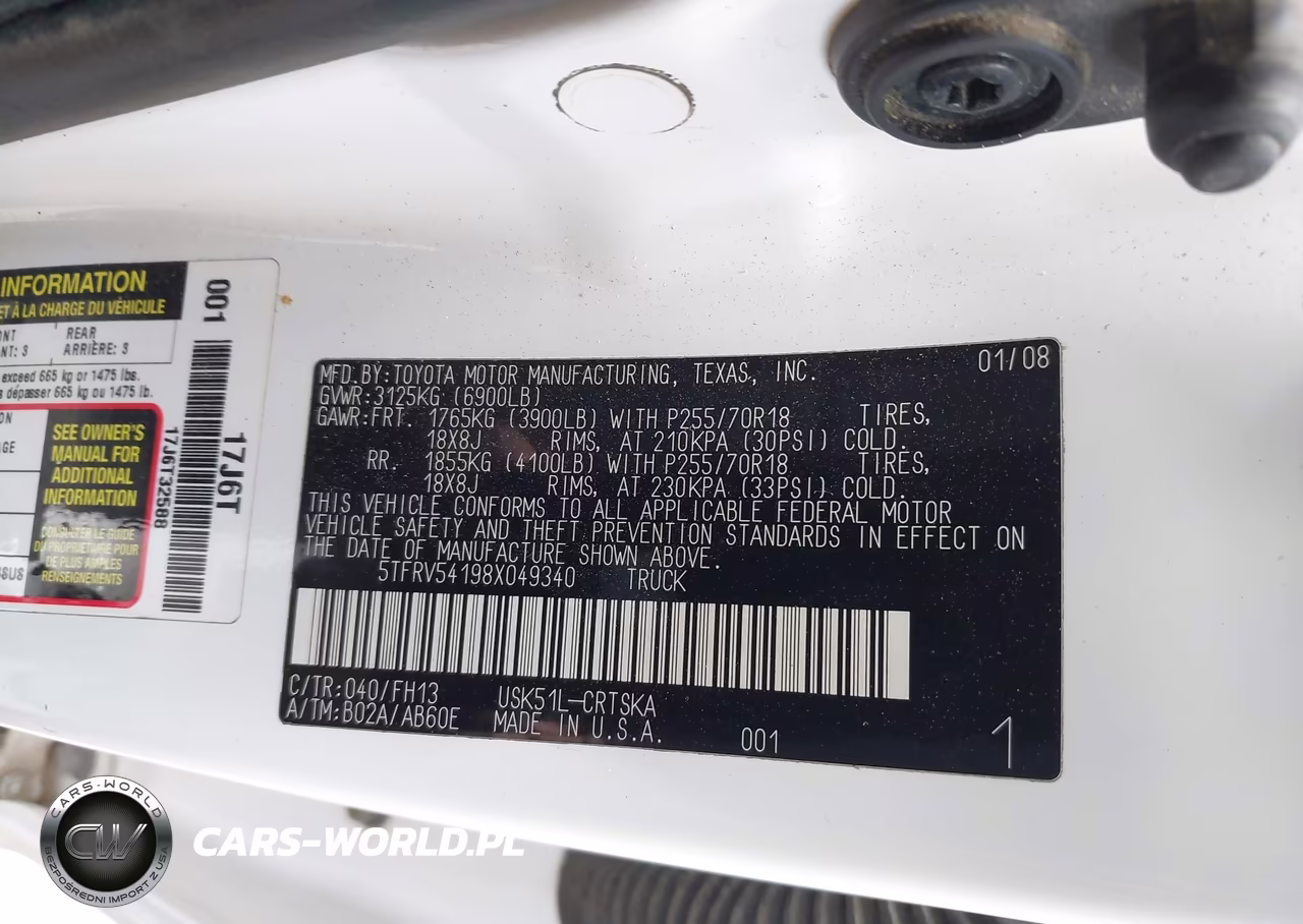 2008 Toyota Tundra Base 5.7L V8 VIN:5TFRV54198X049340 - 9
