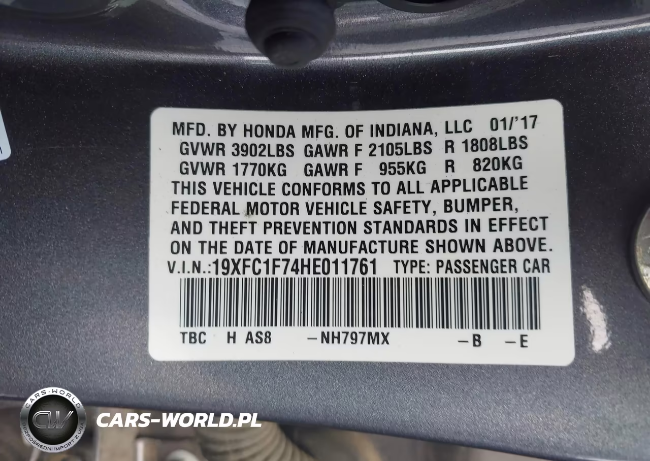 2017 Honda Civic Ex-L VIN:19XFC1F74HE011761 - 9