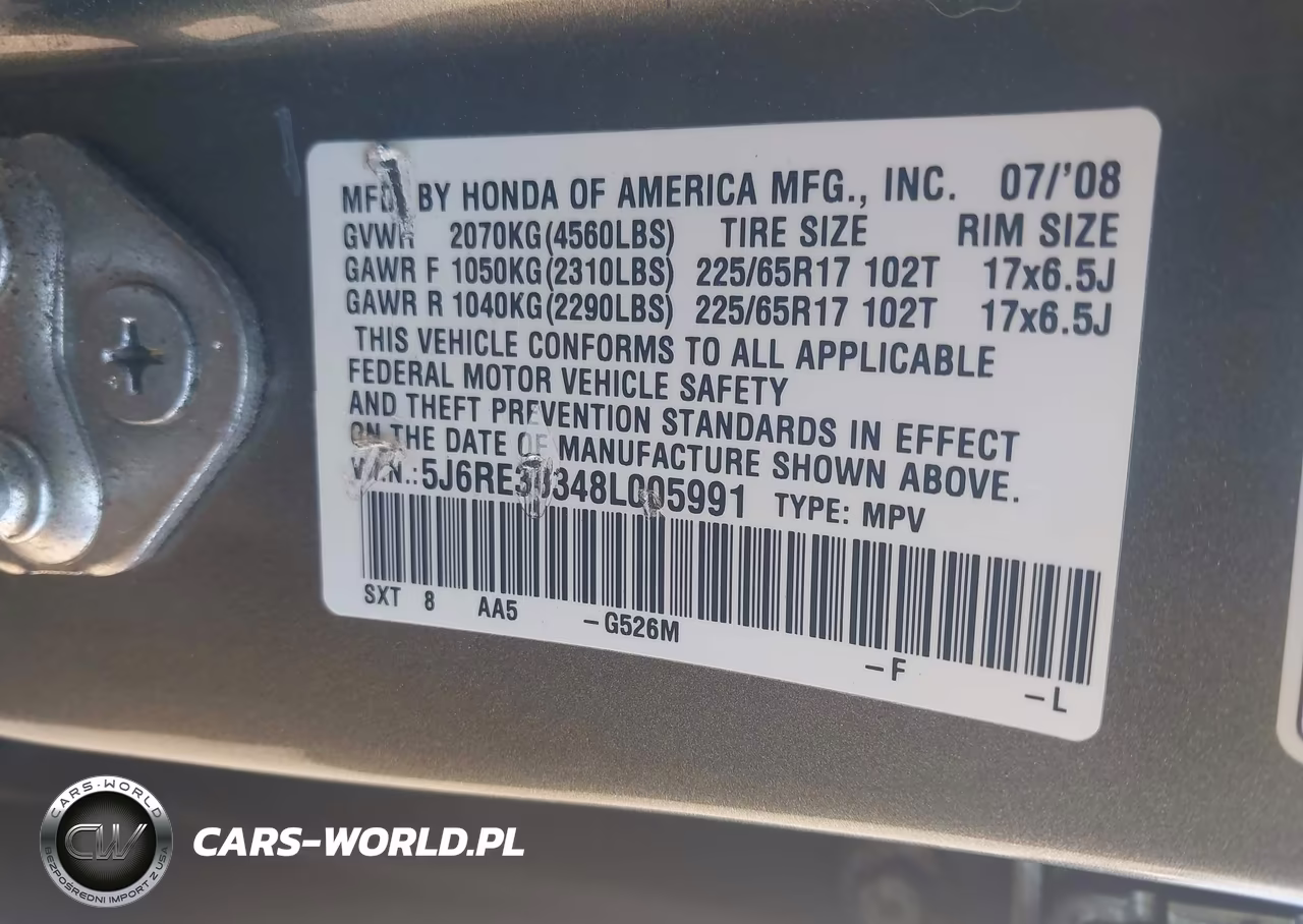 2008 Honda Cr-V Lx VIN:5J6RE38348L005991 - 9