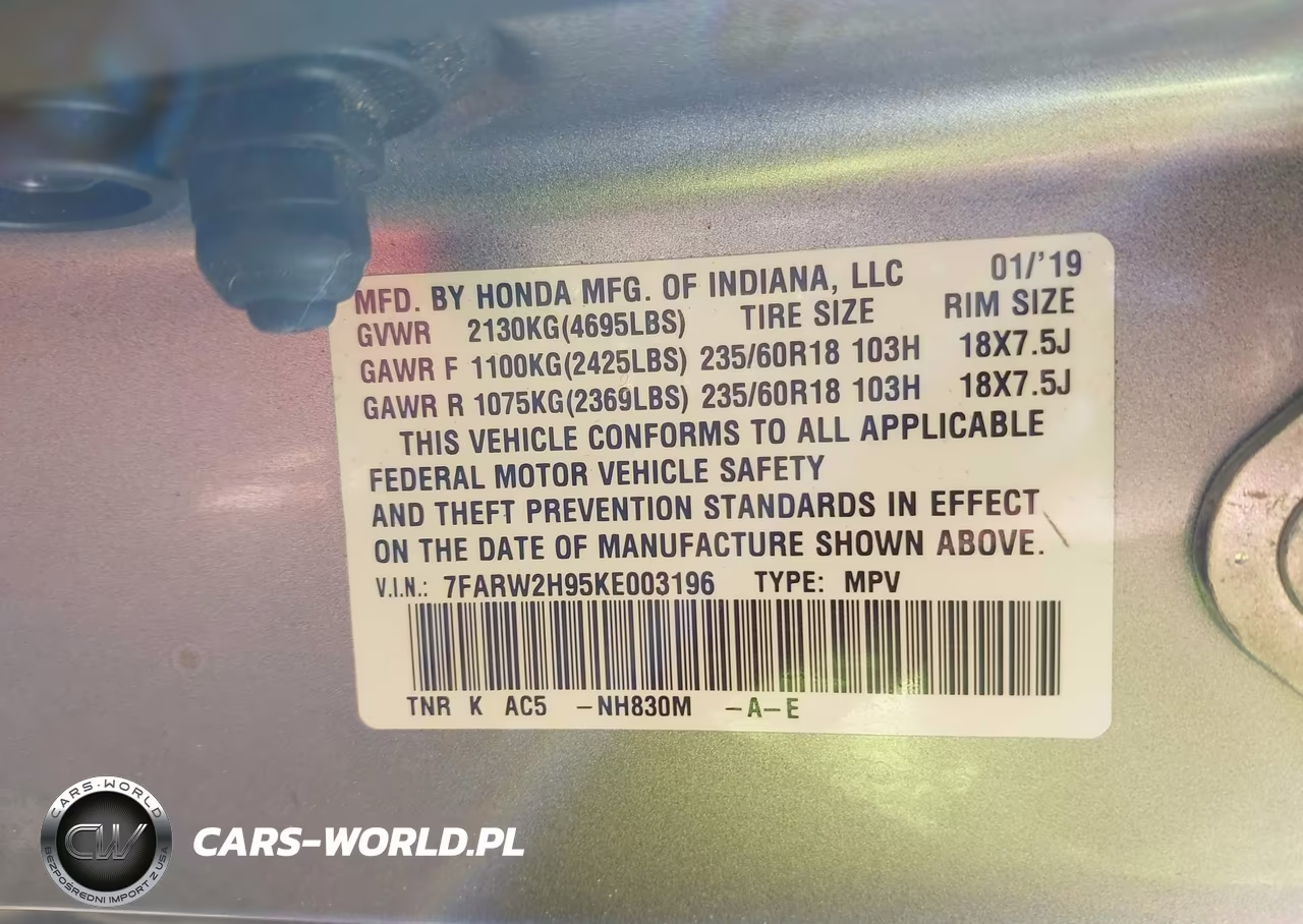 2019 Honda Cr-V Touring VIN:7FARW2H95KE003196 - 9