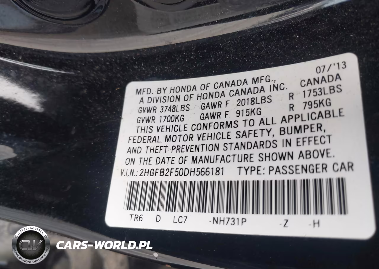 2013 Honda Civic Lx VIN:2HGFB2F50DH566181 - 9