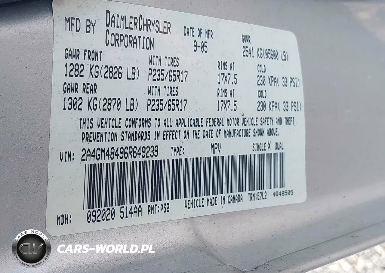2006 Chrysler Pacifica VIN:2A4GM48496R649239 - 9