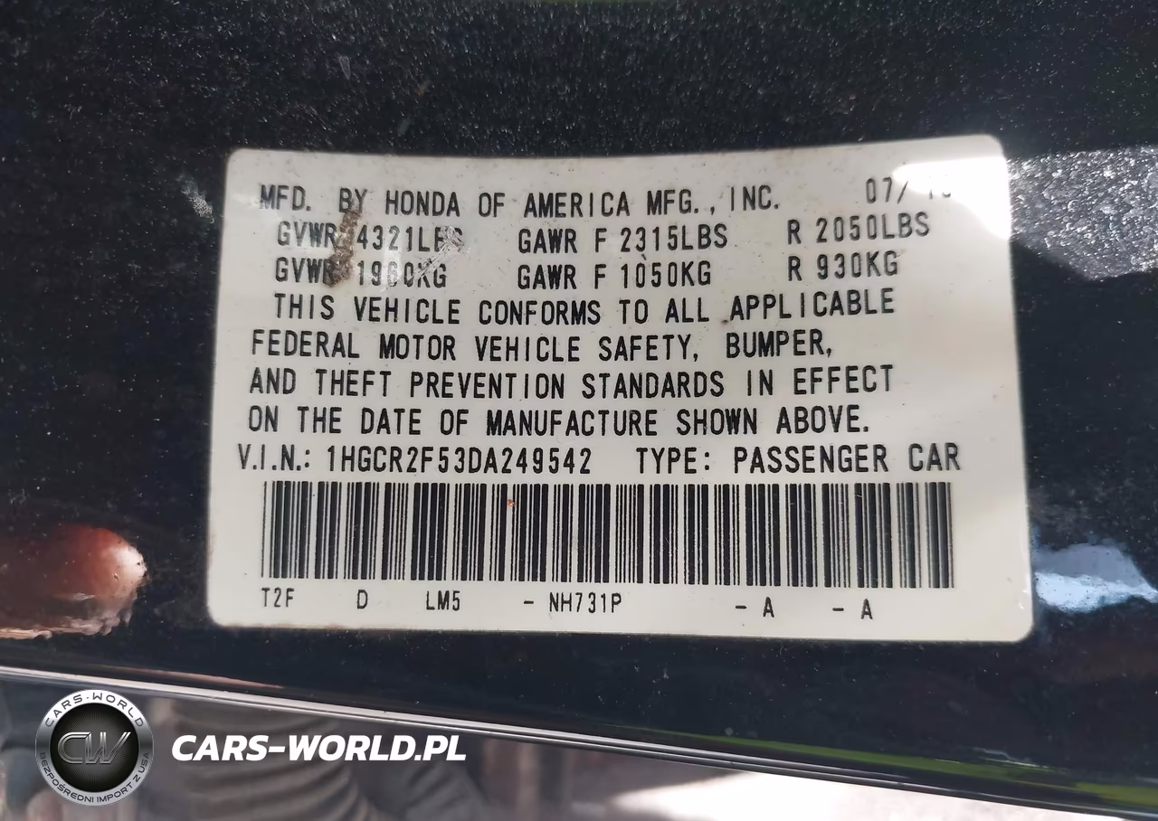 2013 Honda Accord Sport VIN:1HGCR2F53DA249542 - 9