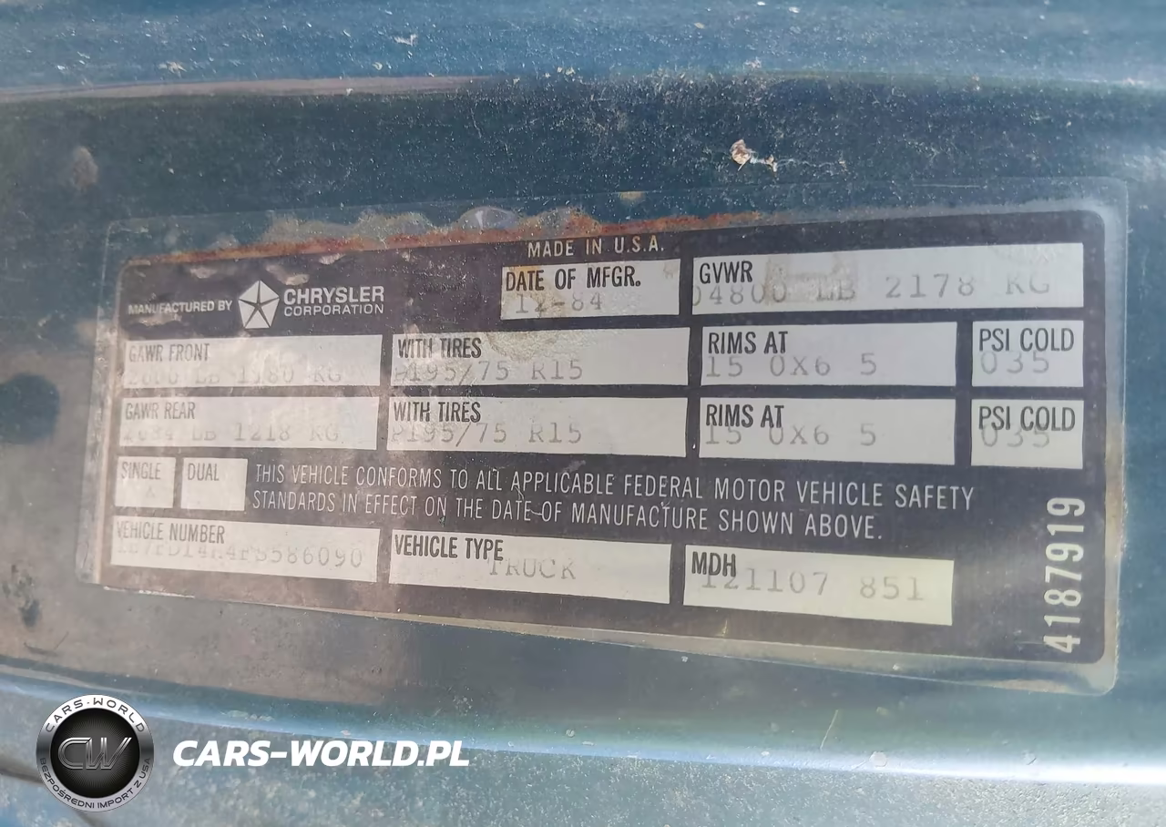 1985 Dodge D-Series D100-D150 VIN:1B7FD14H4FS586090 - 9