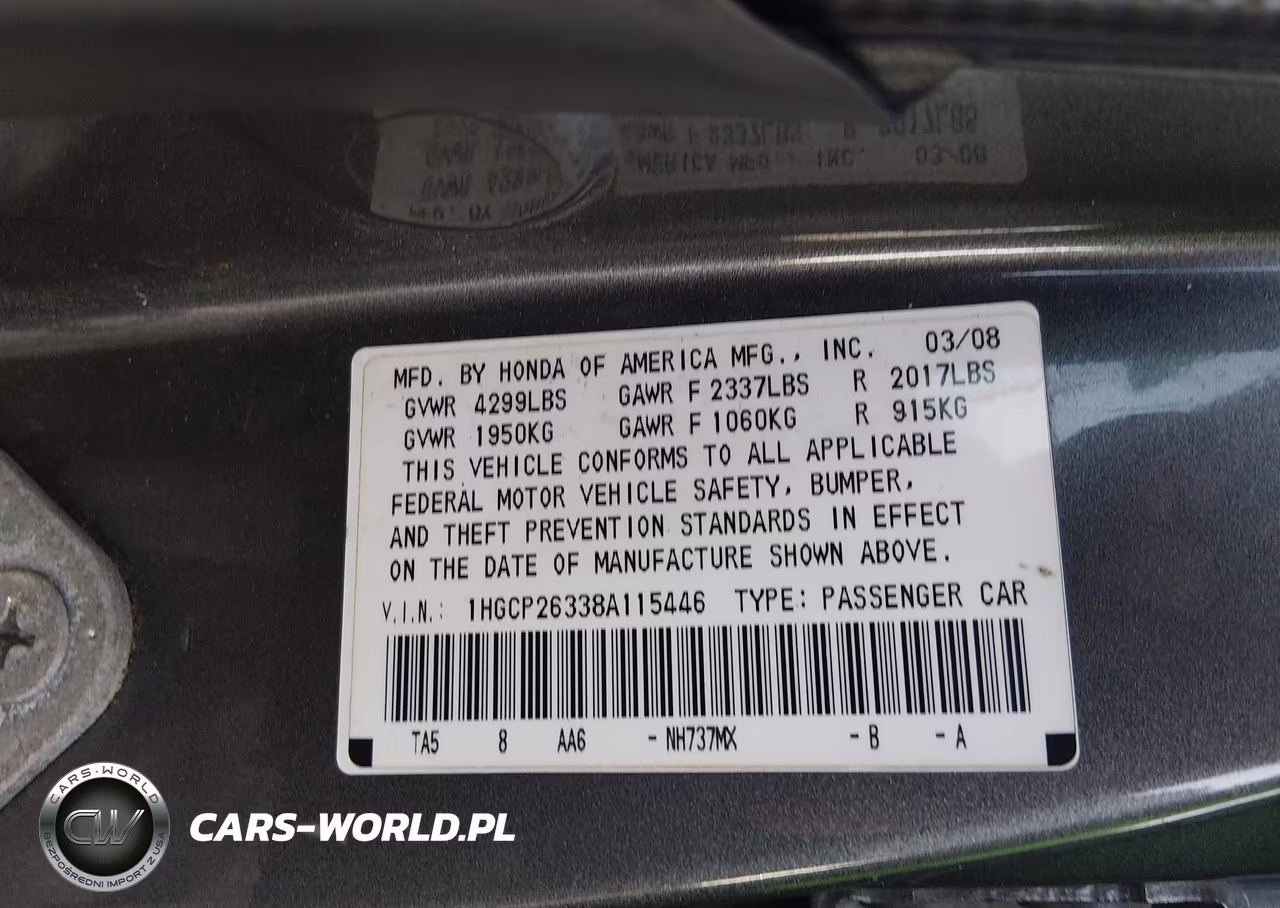 2008 Honda Accord 2.4 Lx VIN:1HGCP26338A115446 - 9