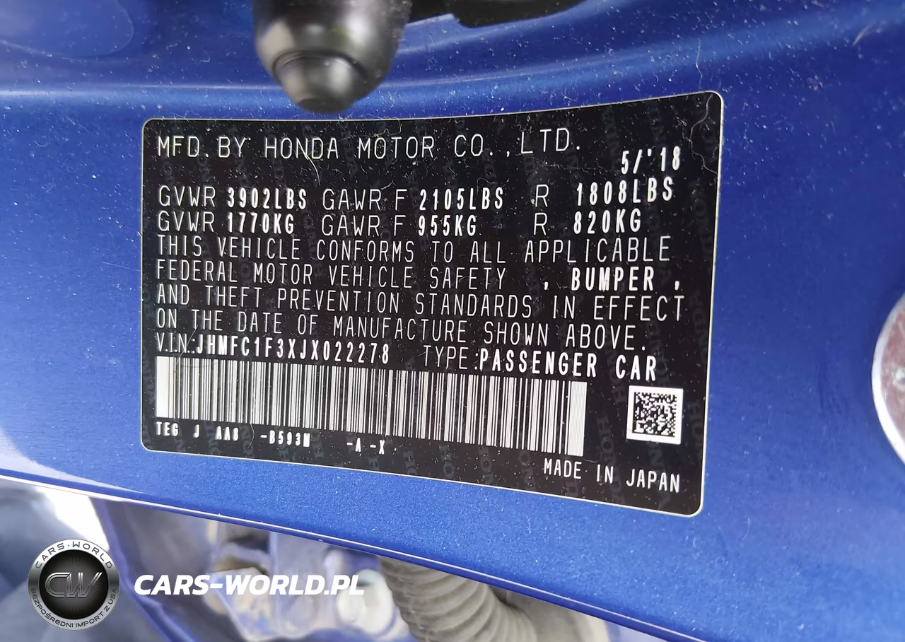 2018 Honda Civic Ex-T VIN:JHMFC1F3XJX022278 - 8