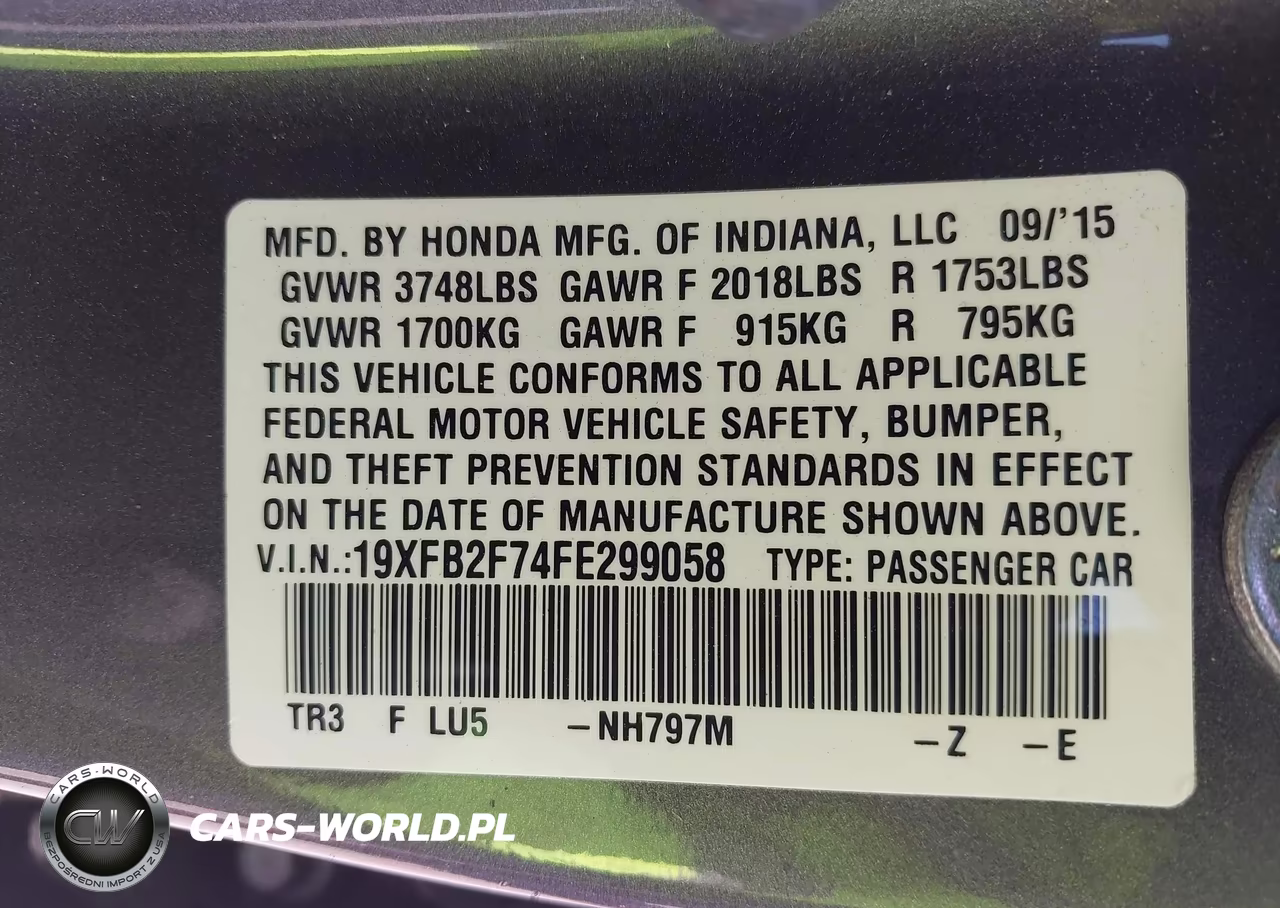2015 Honda Civic Se VIN:19XFB2F74FE299058 - 9