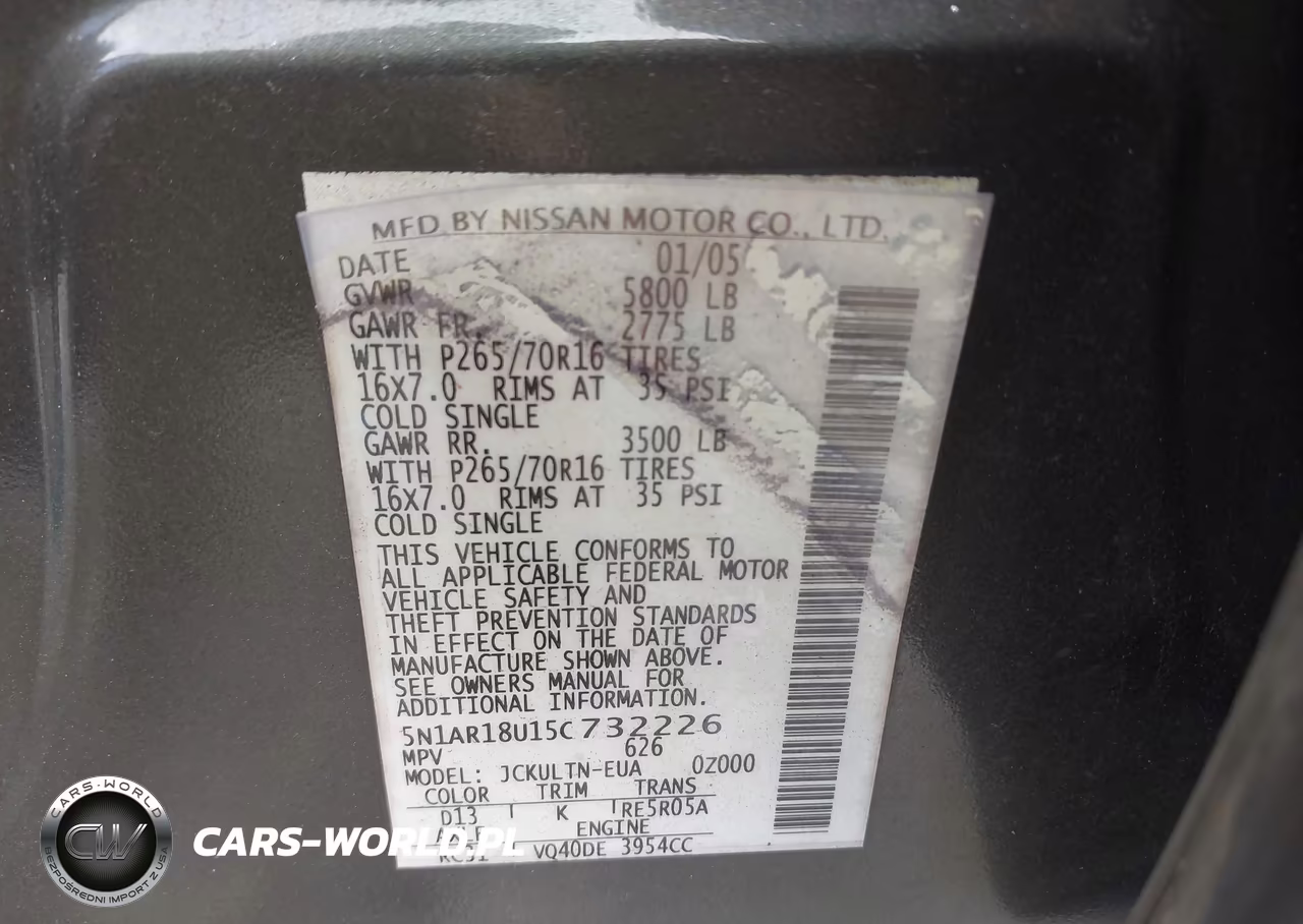 2005 Nissan Pathfinder Se VIN:5N1AR18U15C732226 - 9