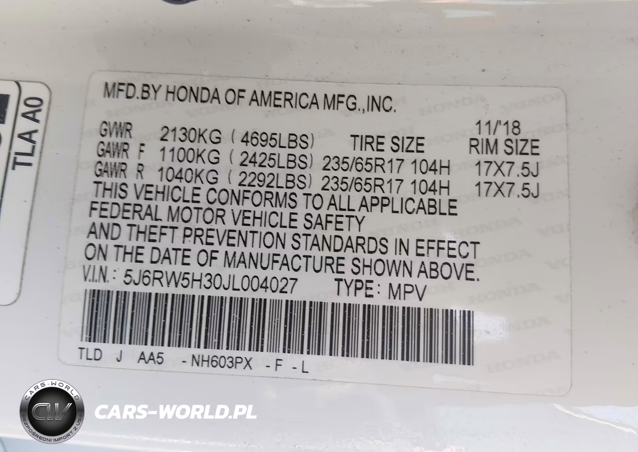 2018 Honda Cr-V Lx VIN:5J6RW5H30JL004027 - 9