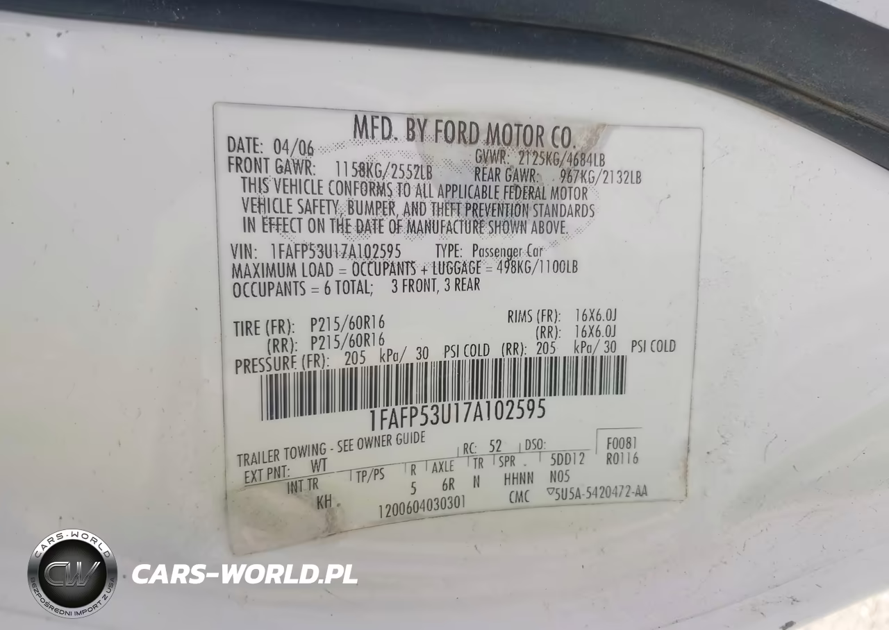 2007 Ford Taurus Se VIN:1FAFP53U17A102595 - 9