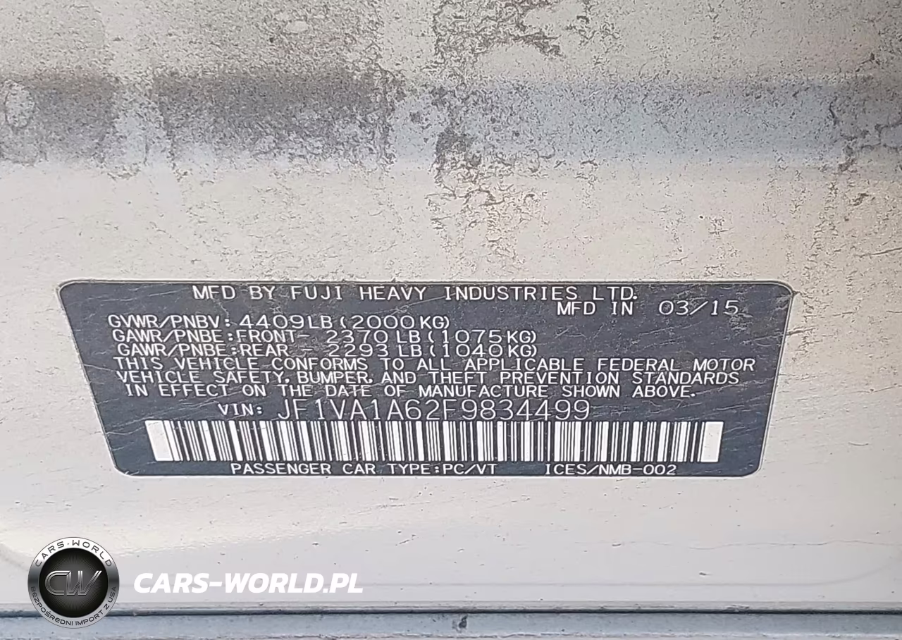 2015 Subaru Wrx VIN:JF1VA1A62F9834499 - 9