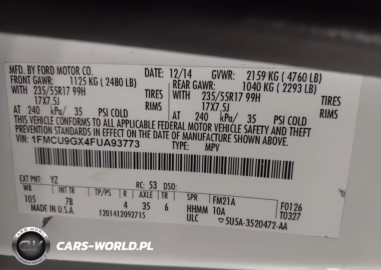 2015 Ford Escape Se VIN:1FMCU9GX4FUA93773 - 9