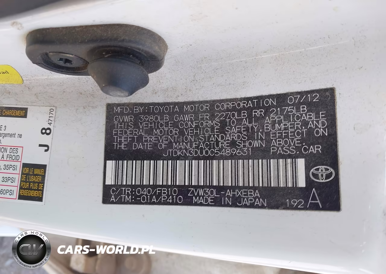 2012 Toyota Prius Two VIN:JTDKN3DU0C5489631 - 9