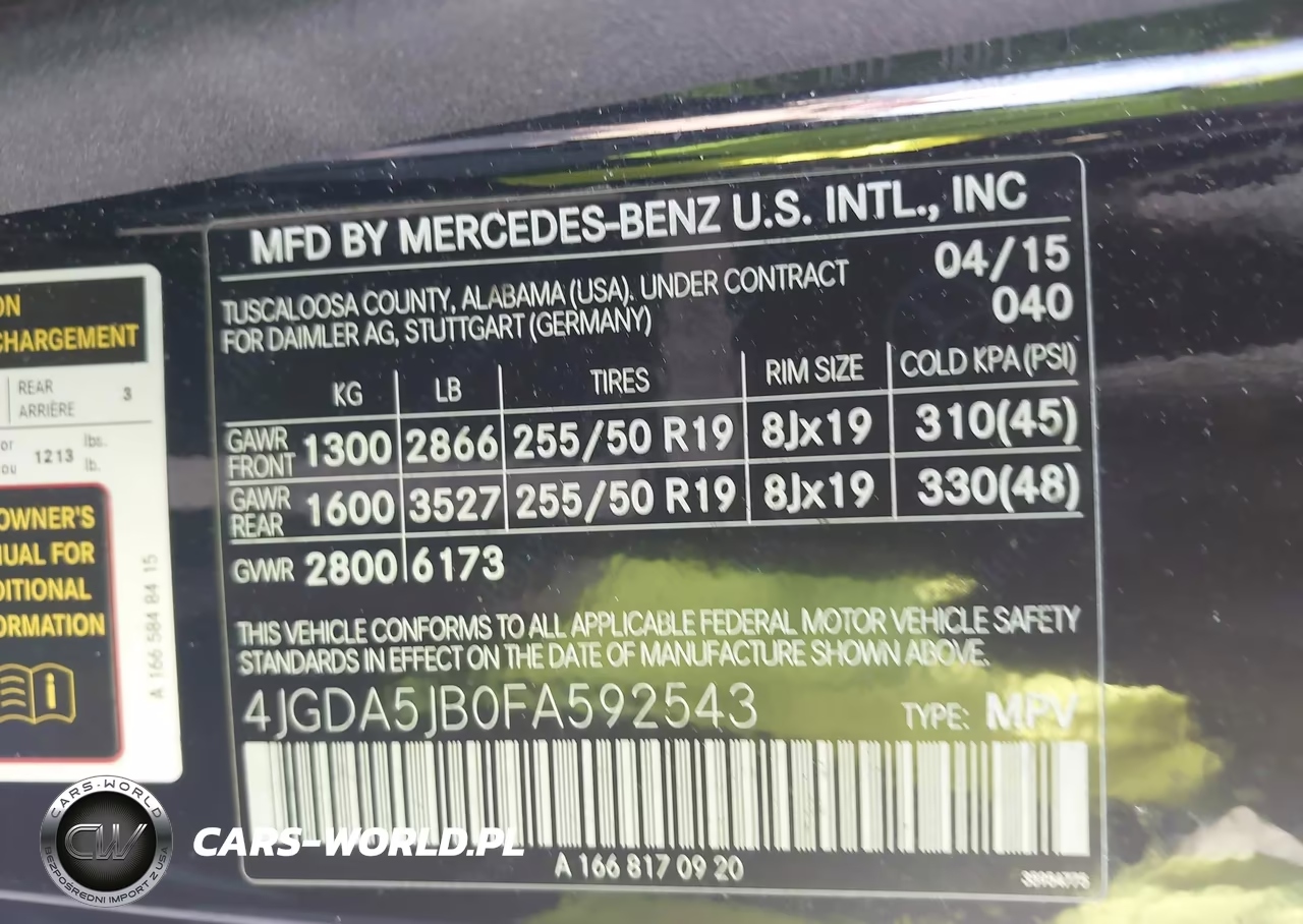 2015 Mercedes-Benz Ml 350 VIN:4JGDA5JB0FA592543 - 9