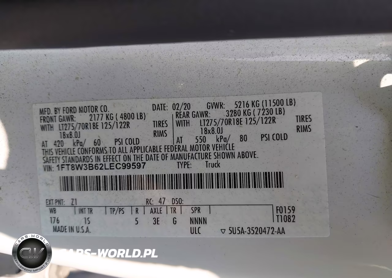 2020 Ford F-350 Xl VIN:1FT8W3B62LEC99597 - 8