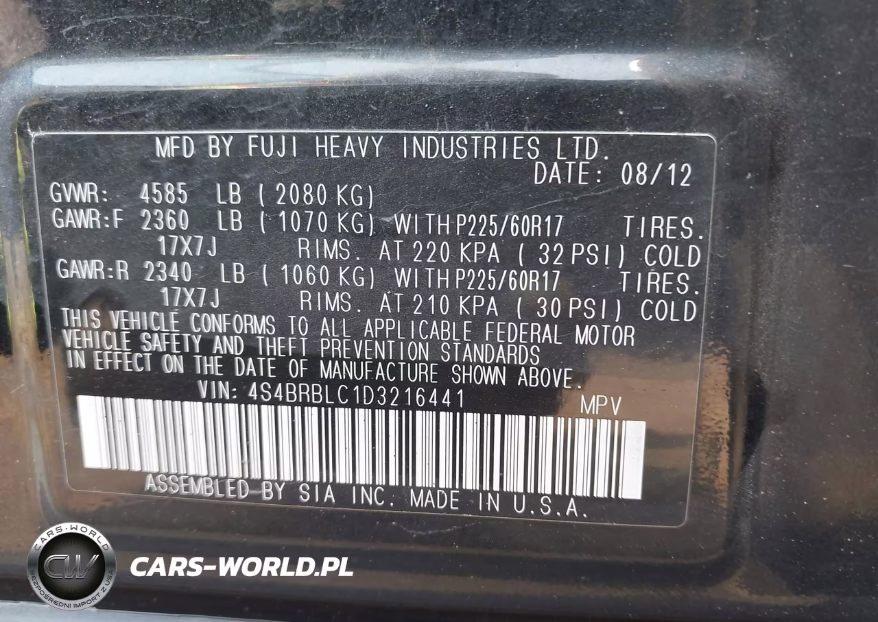 2013 Subaru Outback 2.5I Limited VIN:4S4BRBLC1D3216441 - 9