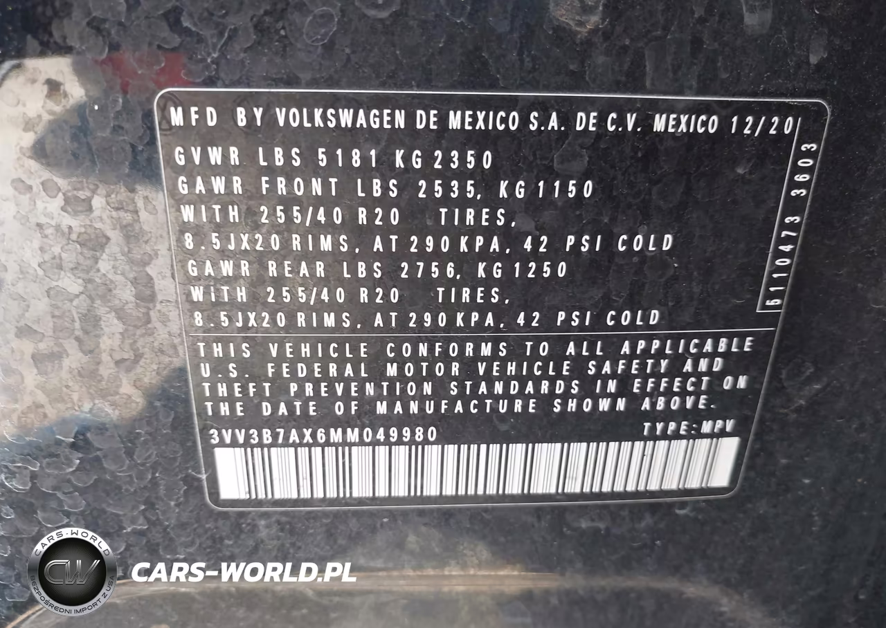 2021 Volkswagen Tiguan 2.0T Se-2.0T Se R-Line Black-2.0T Sel VIN:3VV3B7AX6MM049980 - 9