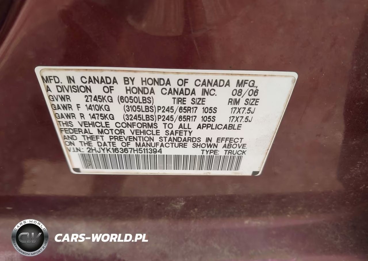 2007 Honda Ridgeline Rtx VIN:2HJYK16367H511394 - 9