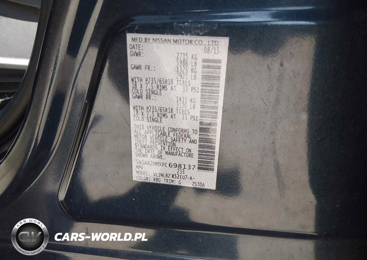 2015 Nissan Pathfinder S VIN:5N1AR2MMXFC698137 - 9