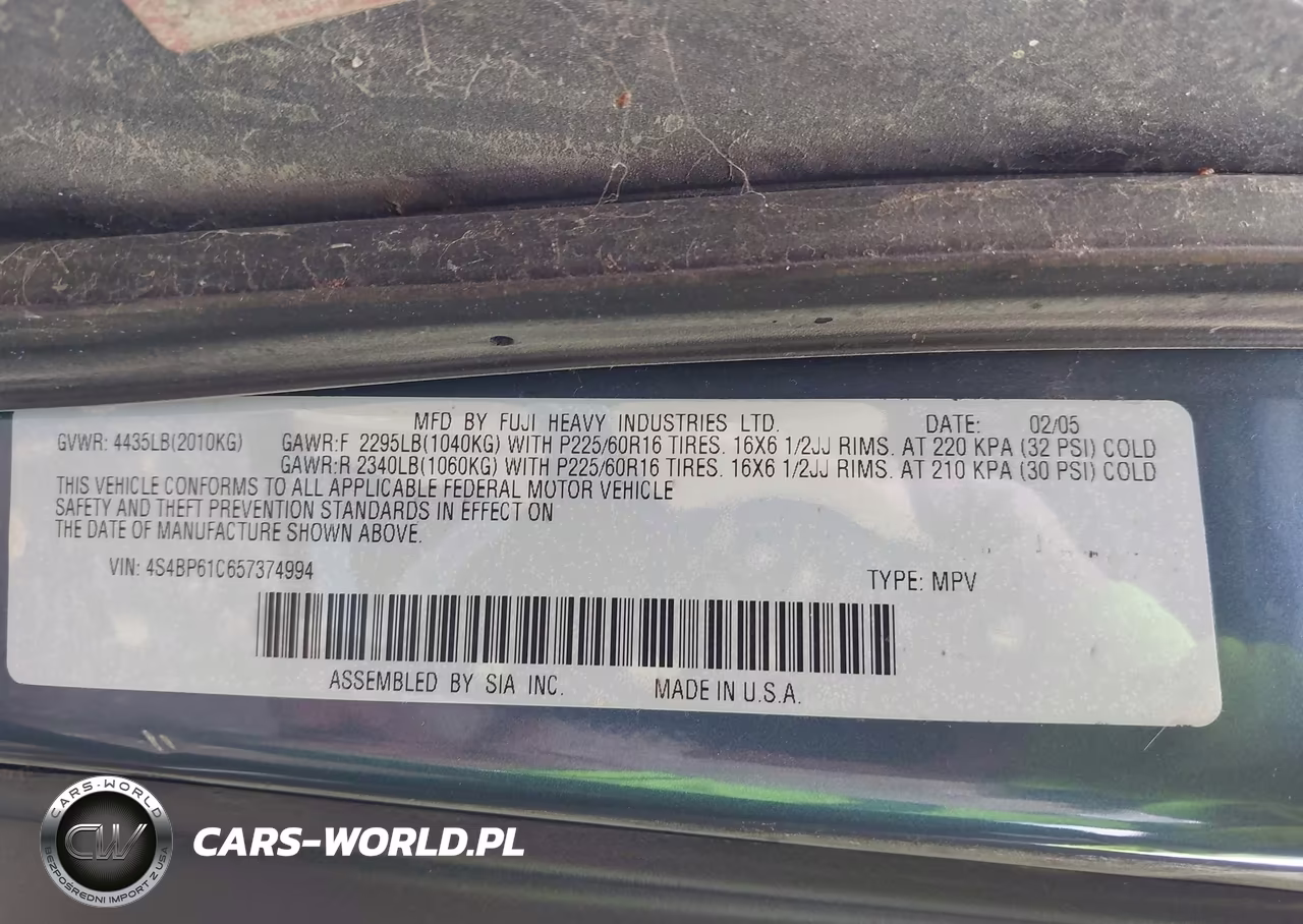 2005 Subaru Outback 2.5I VIN:4S4BP61C657374994 - 9