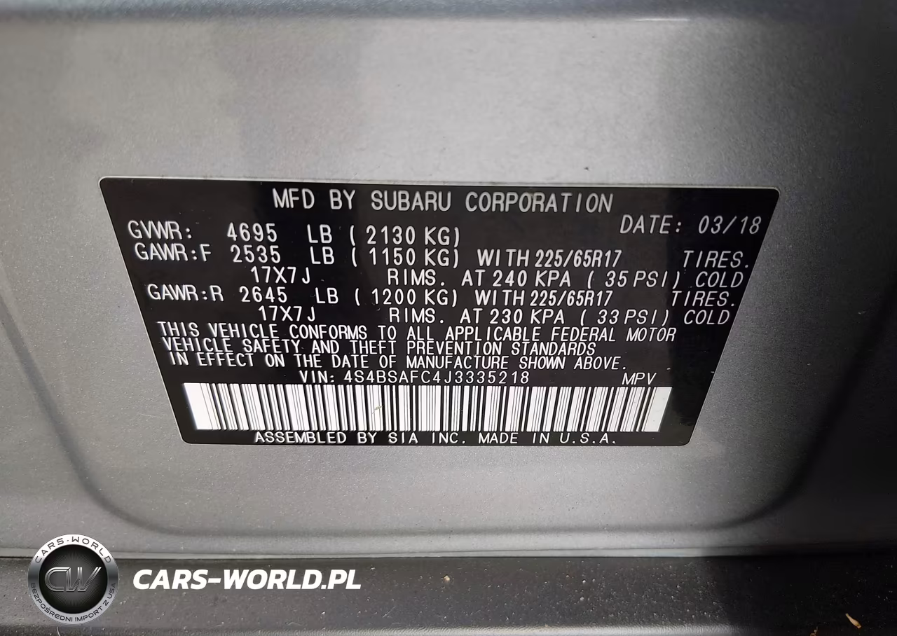 2018 Subaru Outback 2.5I Premium VIN:4S4BSAFC4J3335218 - 9