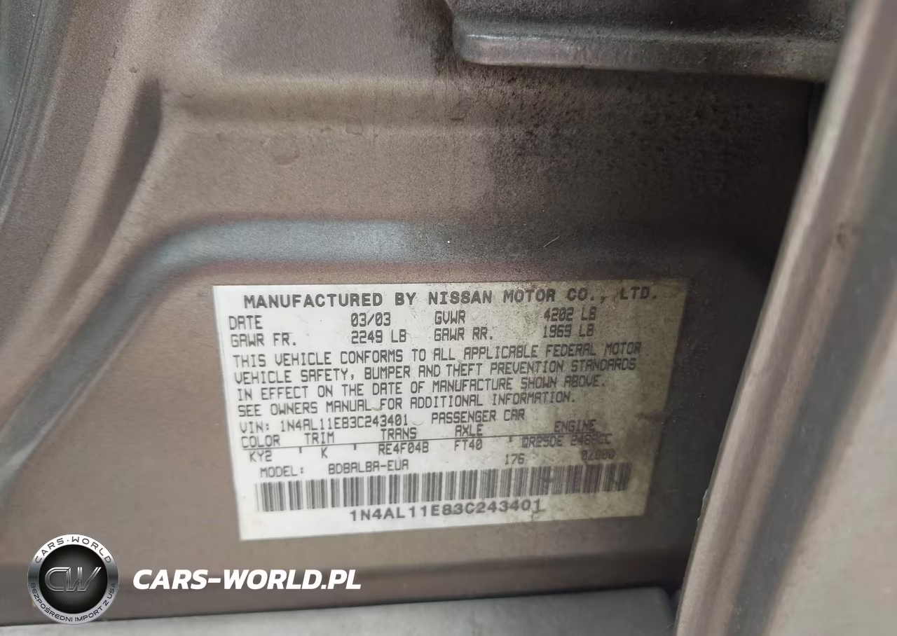 2003 Nissan Altima 2.5 S VIN:1N4AL11E83C243401 - 9