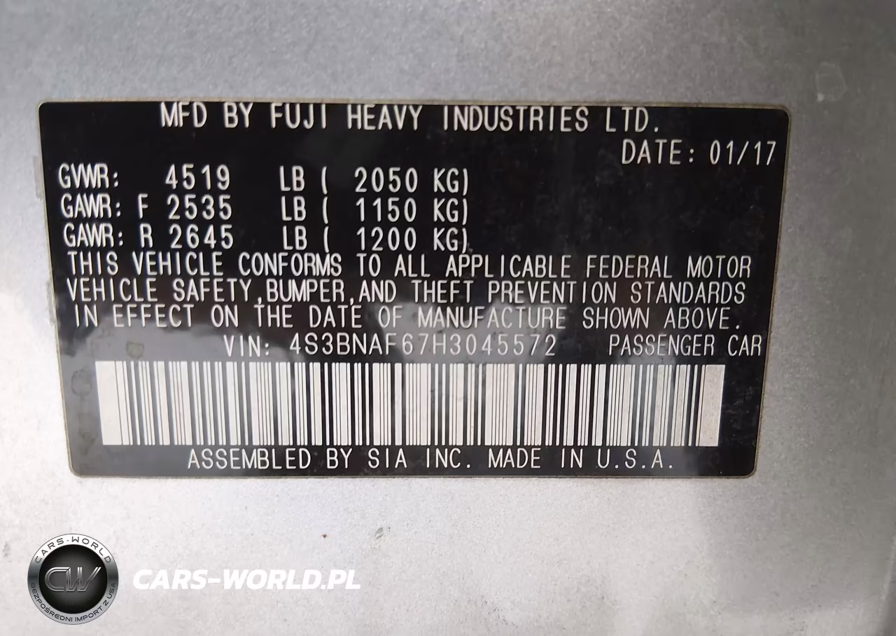 2017 Subaru Legacy 2.5I Premium VIN:4S3BNAF67H3045572 - 9