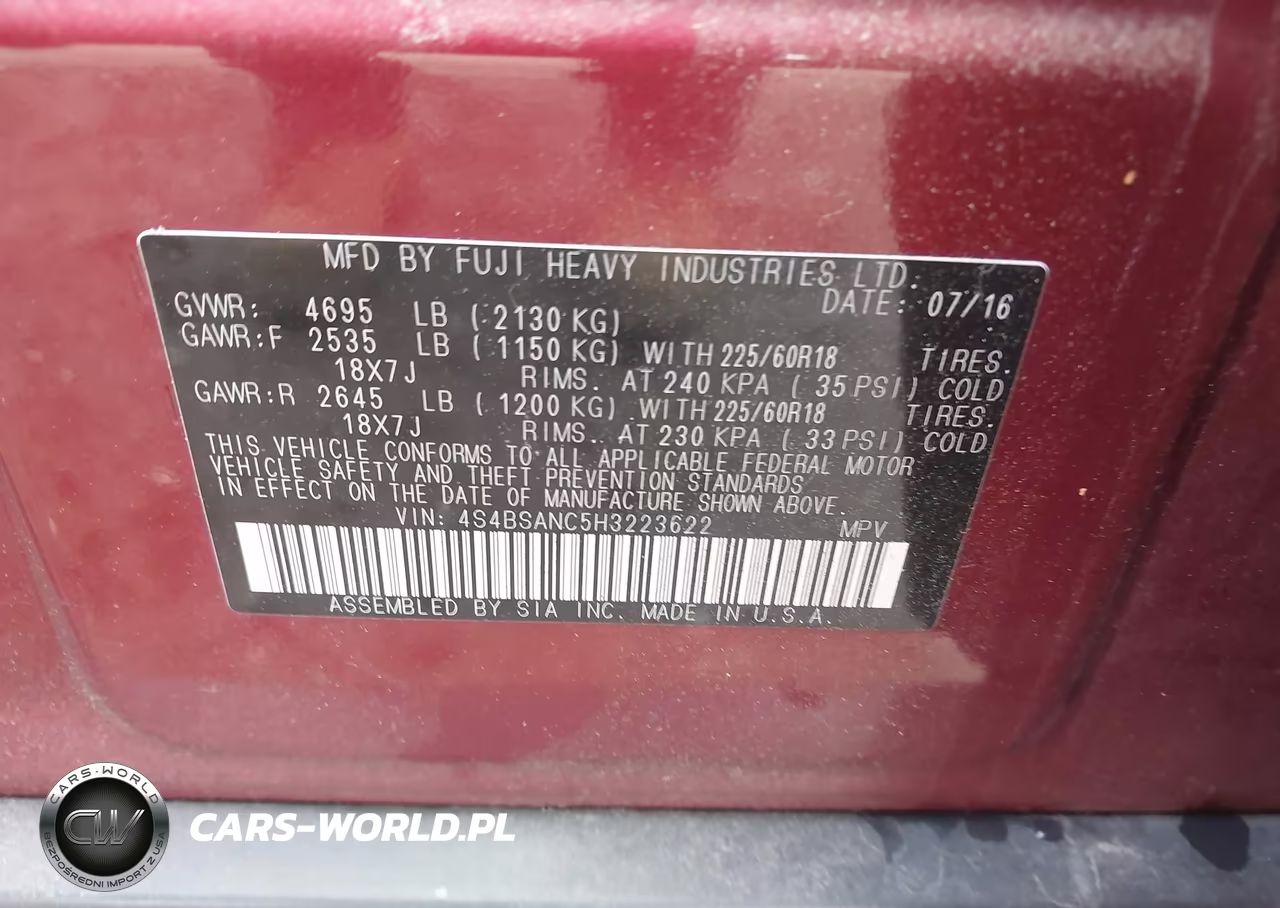 2017 Subaru Outback 2.5I Limited VIN:4S4BSANC5H3223622 - 9