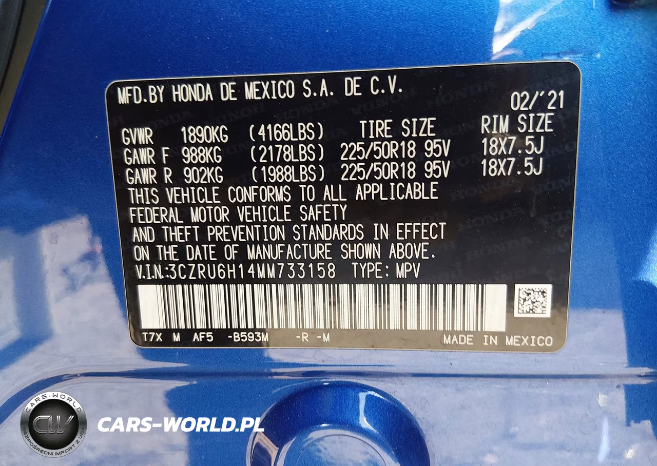 2021 Honda Hr-V Awd Sport VIN:3CZRU6H14MM733158 - 9