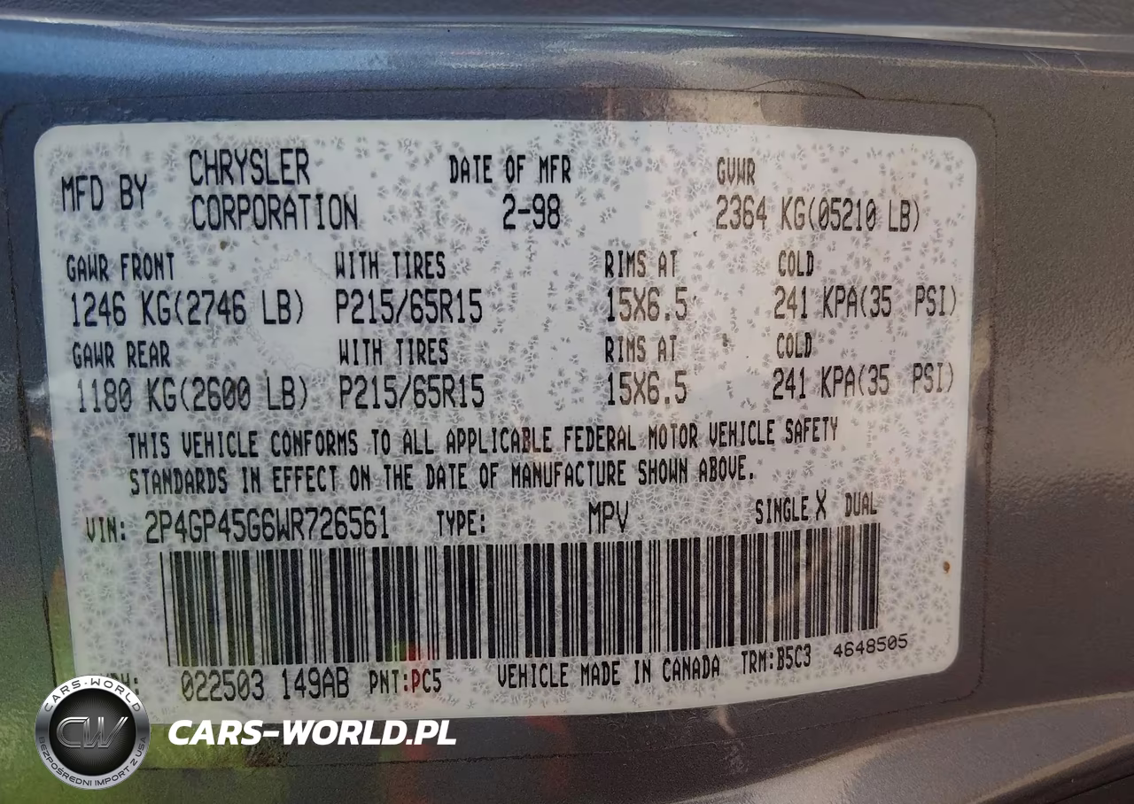 1998 Plymouth Voyager Se VIN:2P4GP45G6WR726561 - 9