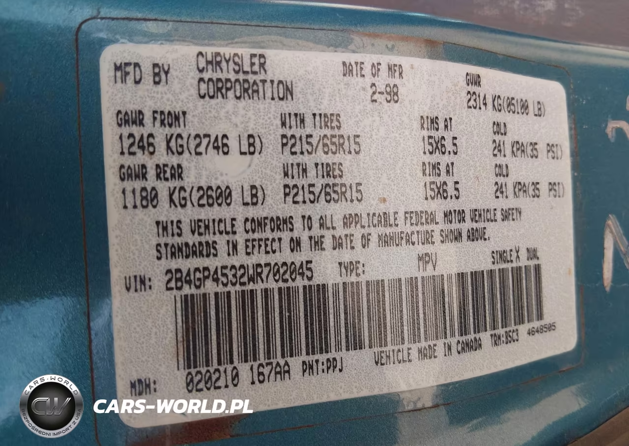 1998 Dodge Caravan Se VIN:2B4GP4532WR702045 - 9