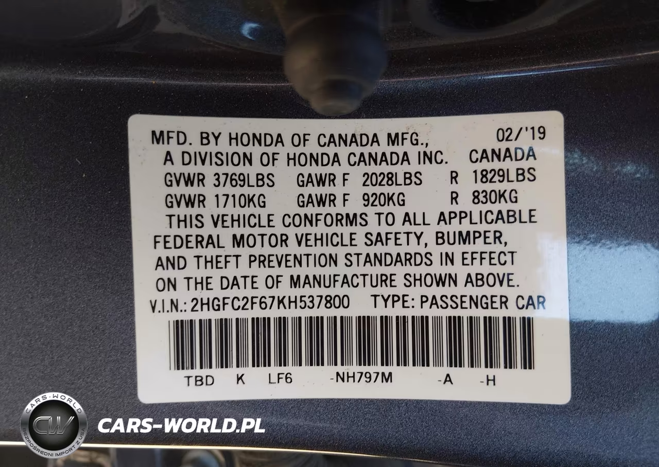 2019 Honda Civic Lx VIN:2HGFC2F67KH537800 - 9