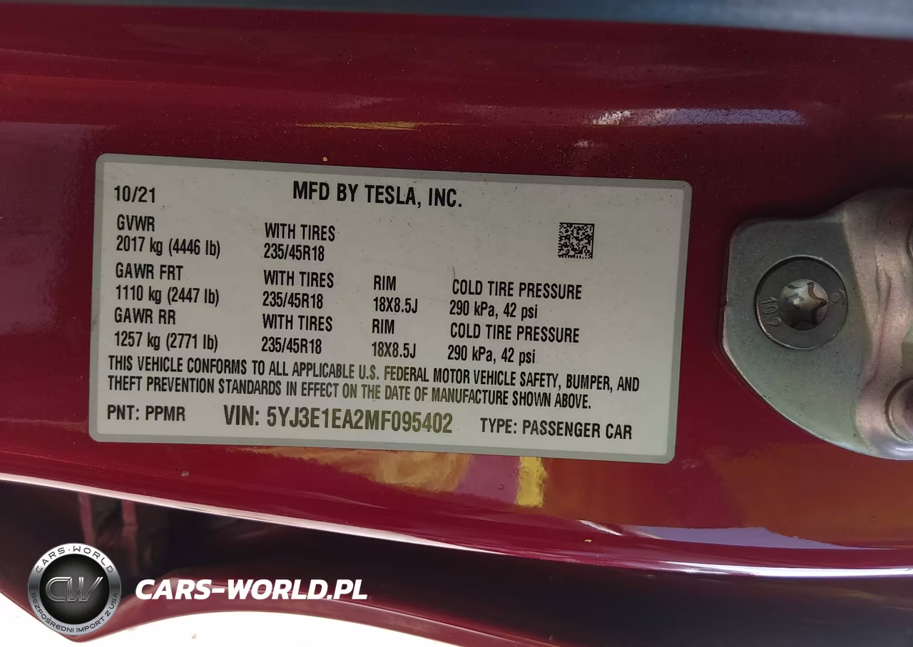 2021 Tesla Model 3 Standard Range Plus Rear-Wheel Drive VIN:5YJ3E1EA2MF095402 - 9