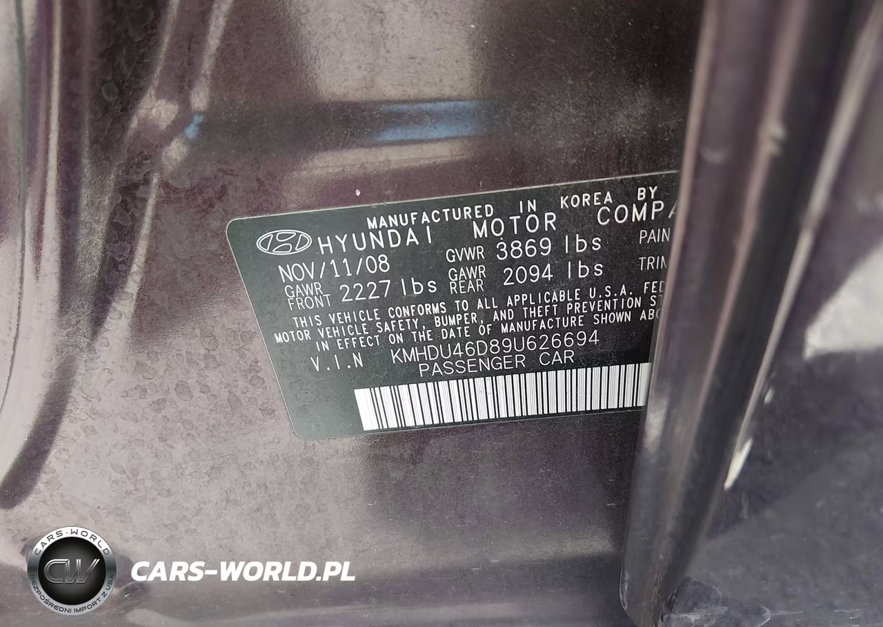 2009 Hyundai Elantra Gls VIN:KMHDU46D89U626694 - 9