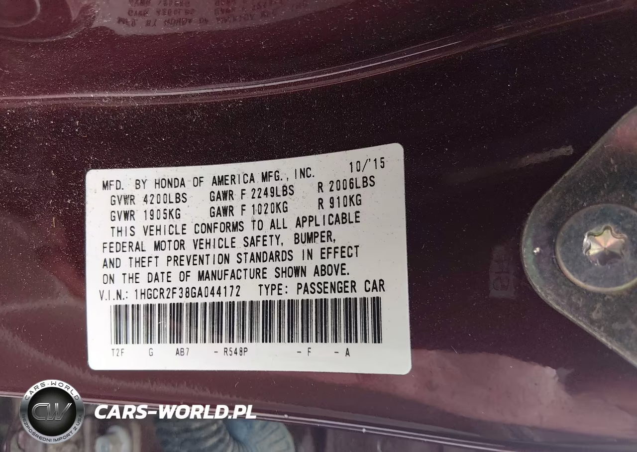 2016 Honda Accord Lx VIN:1HGCR2F38GA044172 - 9