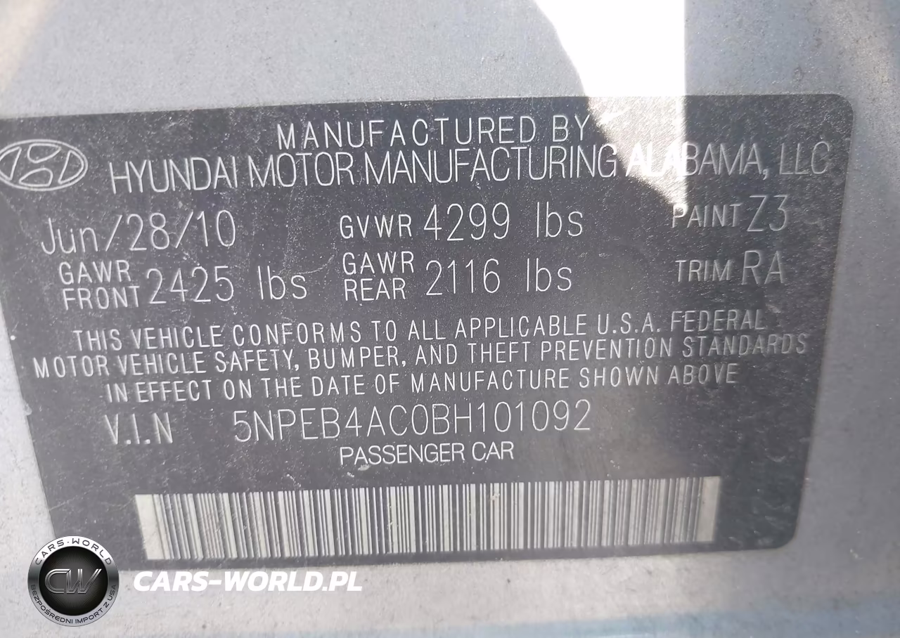 2011 Hyundai Sonata Gls VIN:5NPEB4AC0BH101092 - 9