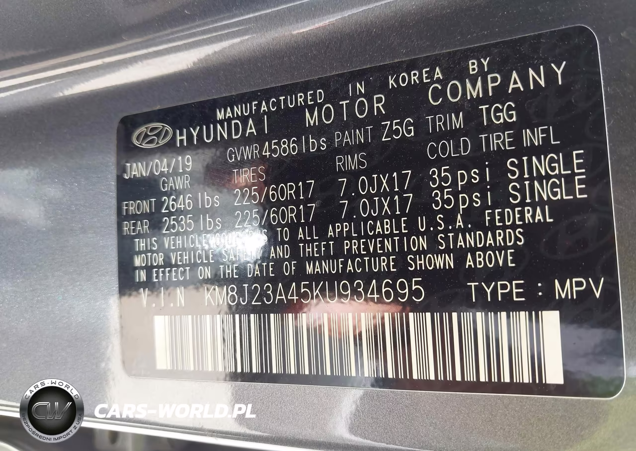 2019 Hyundai Tucson Se VIN:KM8J23A45KU934695 - 9
