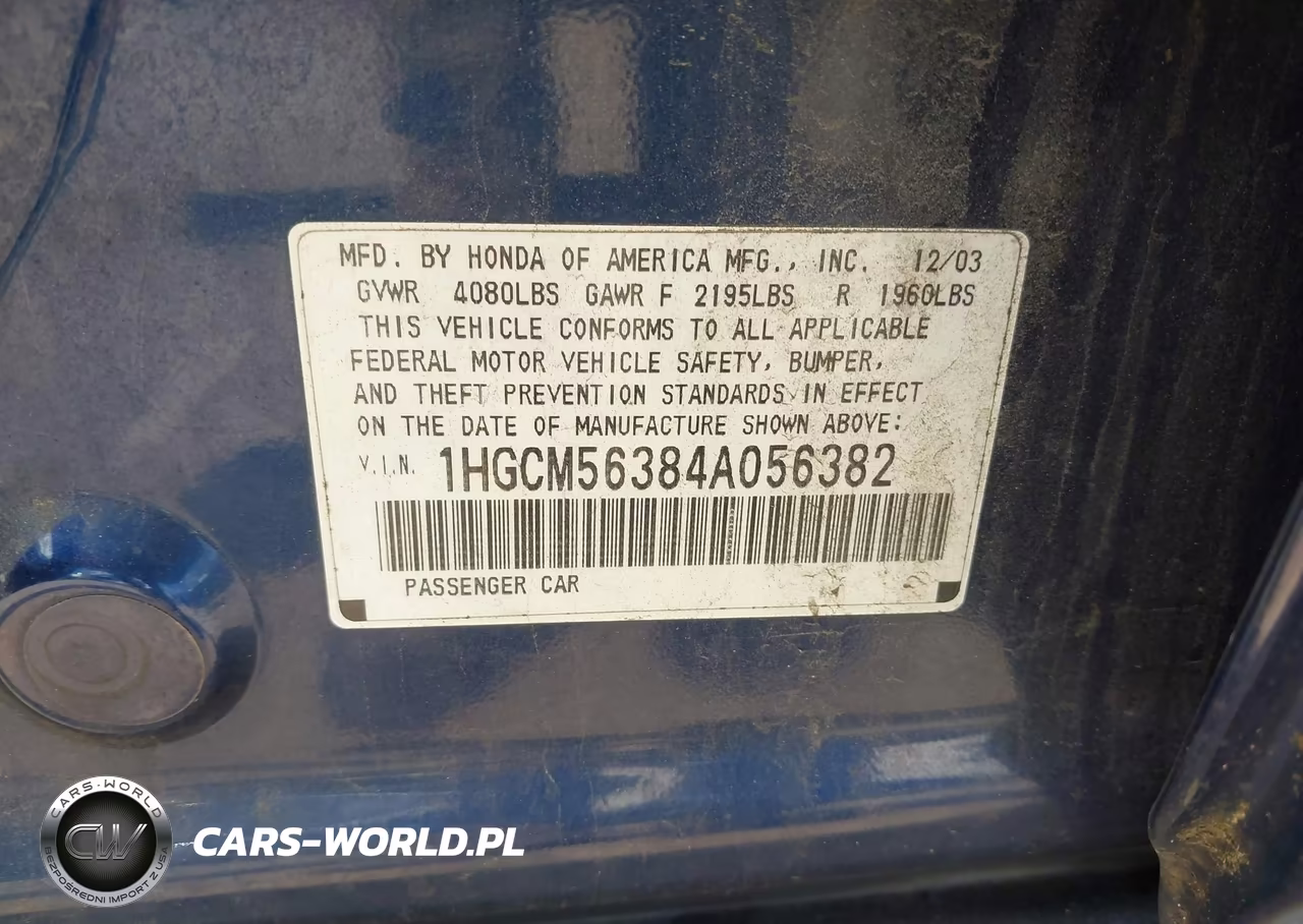 2004 Honda Accord 2.4 Lx VIN:1HGCM56384A056382 - 9