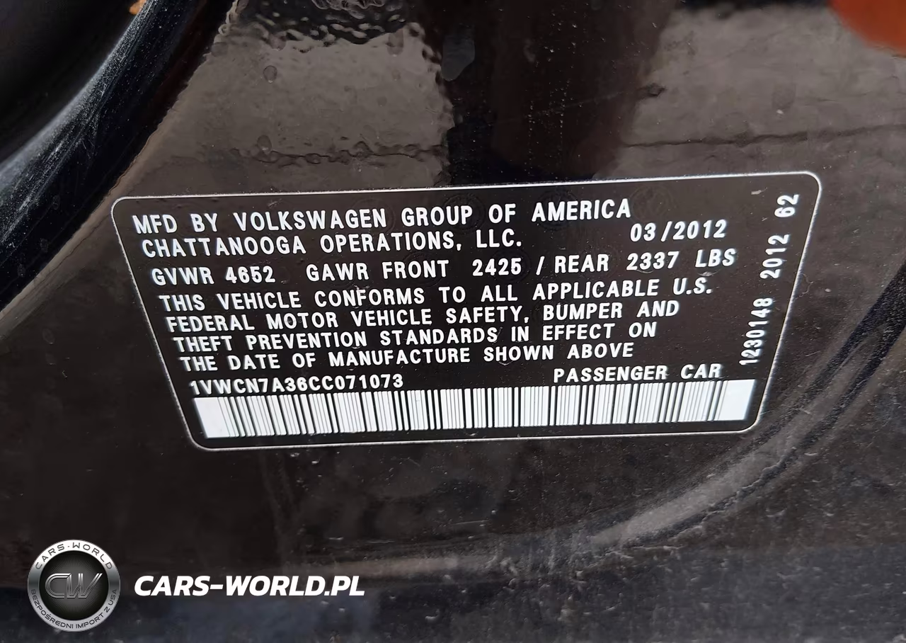 2012 Volkswagen Passat 2.0L Tdi Sel Premium VIN:1VWCN7A36CC071073 - 9