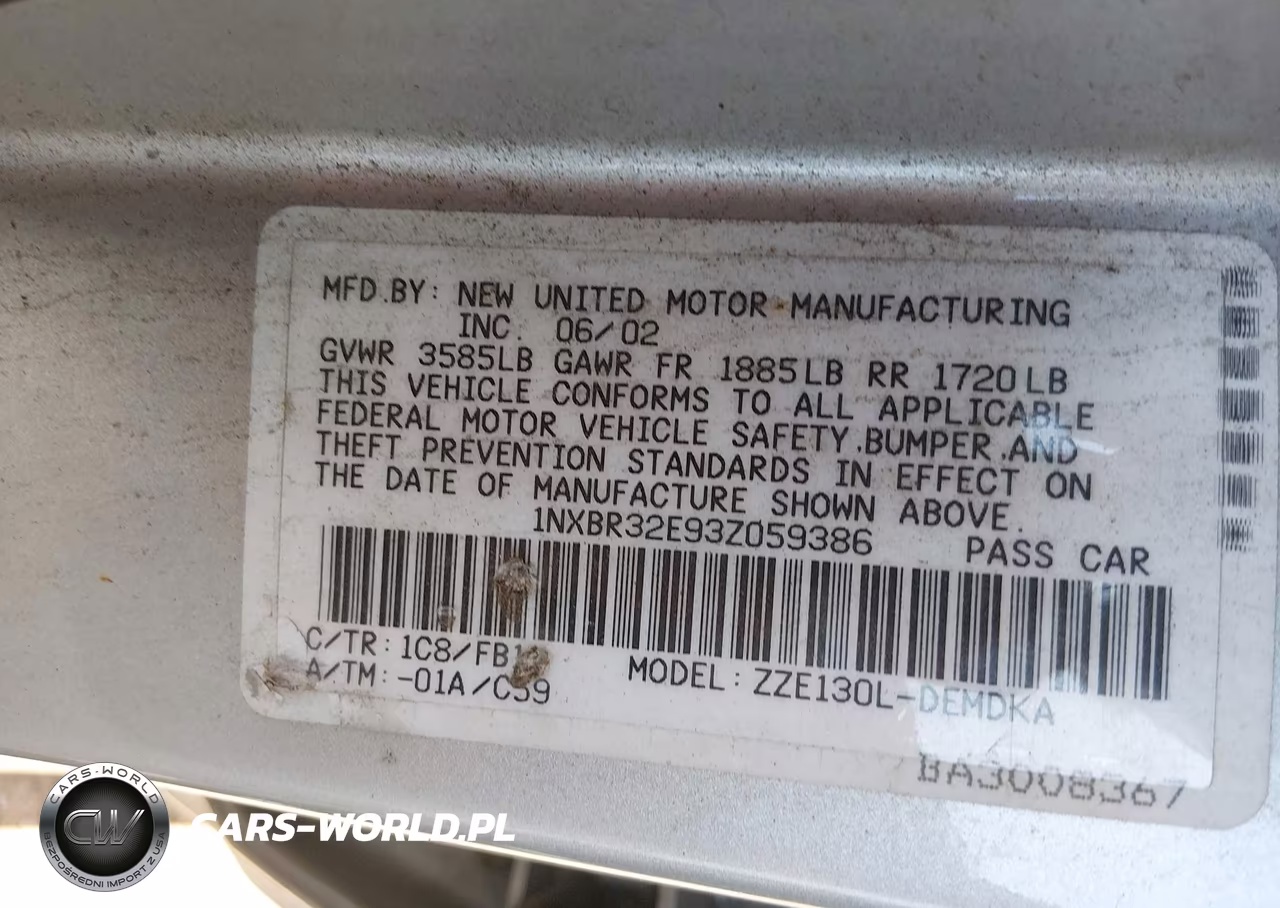 2003 Toyota Corolla Ce VIN:1NXBR32E93Z059386 - 9